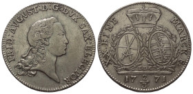 Sachsen - Albertiner (ab 1485). Kurfürstentum (1547 - 1806). Friedrich August III. (1768 - 1806).

 2/3 Taler (Silber). 1771. Dresden.
Vs: FRID AVG...