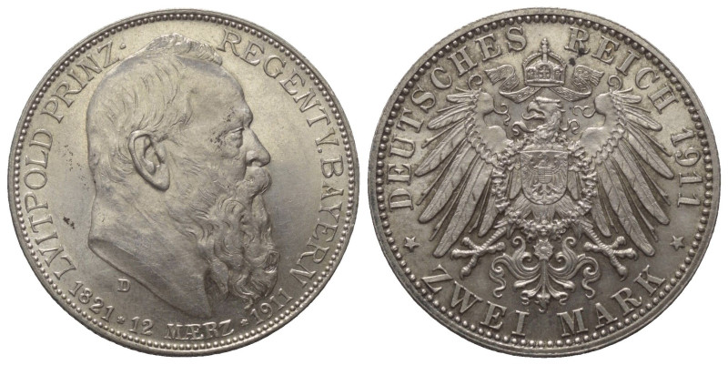 Kaiserreich. Bayern. Prinzregent Luitpold (1886 - 1912).

 2 Mark (Silber). 19...