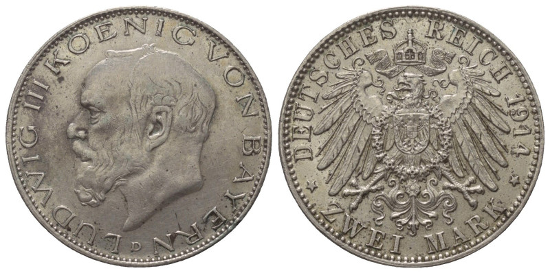 Kaiserreich. Bayern. Ludwig III. (1913 - 1918).

 2 Mark (Silber). 1914 D. Mün...