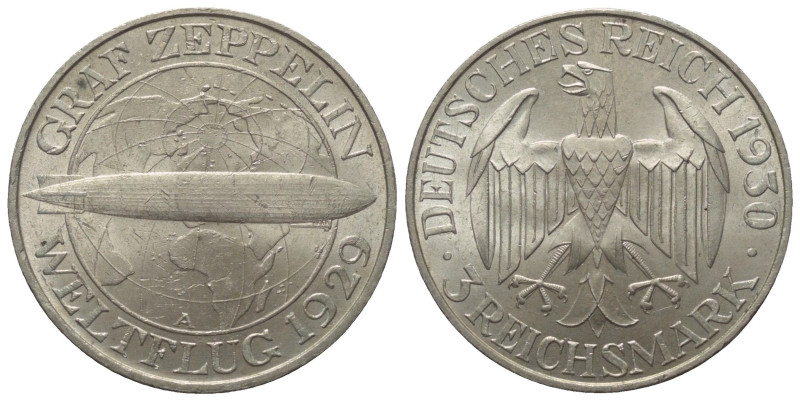 Weimarer Republik.

 3 Reichsmark (Silber). 1930 D. München.
Auf den Weltflug...