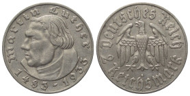 Drittes Reich.

 2 Reichsmark (Silber). 1933 D. München.
Auf den 450. Geburtstag von Martin Luther.

Vs: Büste links.
Rs: Reichsadler.

25 mm....