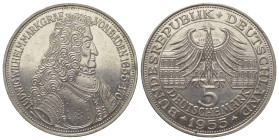Bundesrepublik Deutschland.

 5 Deutsche Mark (Silber). 1955 G. Karlsruhe.
Vs: Büste des Markgrafen von Baden ('Türkenlouis') rechts.
Rs: Wertzahl...