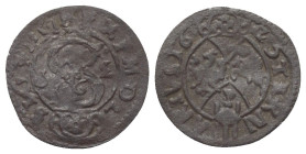 Polen. Königreich. Sigismund III. Wasa (1587 - 1632).

 Solidus (Schilling) (Silber). 1625. Vilnius.
16 mm. 0,35 g. 

Ivanauskas 2SV116-56.
 Pat...