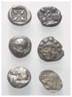 Griechische Münzen - Lots.


Unter anderem: Kyzikos (Mysien) / Milet (Ionien) / Selge (Pisidien).

Lot (6 Stück, Silber): Diobol, Obol, 5. - 3. J...