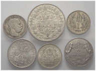 Österreich - Lots.


Kaisertum Österreich (1804 - 1918) - Königreich Ungarn.
Franz Joseph I. (1848 - 1916).

Lot (6 Stück, Silber): 1 Krone 1894...