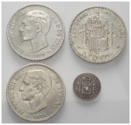 Europa - Lots.


Spanien. 
Alfons XII. (1874 - 1885).

Lot (4 Stück, Silber): 5 Pesetas 1875, 1879, 1885 und 50 Cent 1885.

Fast sehr schön - ...
