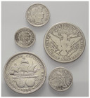 Welt - Lots.


USA.

Lot (5 Stück, Silber): 1/2 Dime 1854O, Dime 1836 und 1913, 1/2 Dollar 1893 und 1914S.

Schön - sehr schön.

Verkauft wie...