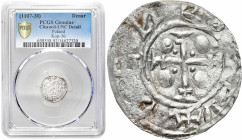 Medieval coins 
POLSKA / POLAND / POLEN / SCHLESIEN

Bolesław III Krzywousty. Denar (1102-1138) Książe na tronie - DENARIVS PCGS UNC 

Aw.: Książ...