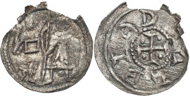 Medieval coins 
POLSKA / POLAND / POLEN / SCHLESIEN

Bolesław III Krzywousty(1102-1138). Denar 

Aw.: Święty Wojciech na tronie i stojący Bolesła...