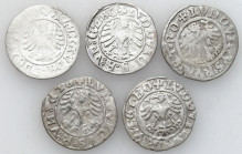 Medieval coins 
POLSKA / POLAND / POLEN / SCHLESIEN

Alexander Jagiellończyk i Zygmunt I Stary, Halfgrosz, Cracow, group 5 pieces 

Zróżnicowany ...