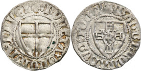 Teutonic Order
Teutonic Order

Zakon Krzyżacki. Konrad III von Jungingen (1393-1407). Szelag (Schilling) 

Aw.: Tarcza wielkiego mistrza i napis ...