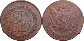 Russia - collection of copper coins - part one
RUSSIA / RUSSLAND / РОССИЯ

Russia, Catherine II. 5 Kopek (kopeck) 1764 MM, Moscow - reprint from 10...