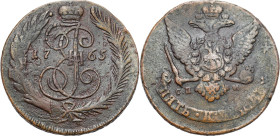 Russia - collection of copper coins - part one
RUSSIA / RUSSLAND / РОССИЯ

Russia, Catherine II. 5 Kopek (kopeck) 1763 СПМ, Pawowskij piereczekan -...