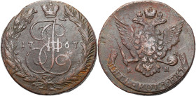 Russia - collection of copper coins - part one
RUSSIA / RUSSLAND / РОССИЯ

Russia, Catherine II. 5 Kopek (kopeck) 1767 EM, Yekaterinburg 

Aw.: U...