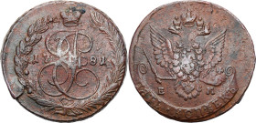 Russia - collection of copper coins - part one
RUSSIA / RUSSLAND / РОССИЯ

Russia, Catherine II. 5 Kopek (kopeck) 1781 EM, Yekaterinburg 

Aw.: U...