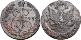 Russia - collection of copper coins - part one
RUSSIA / RUSSLAND / РОССИЯ

Russia, Catherine II. 5 Kopek (kopeck) 1781 EM, Yekaterinburg - VERY NIC...