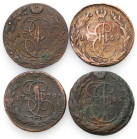 Russia 
RUSSIA / RUSSLAND / РОССИЯ

Russia. Catherine II. 5 Kopek (kopeck) 1769, 1779, 1788, 1792 EM, Yekaterinburg, group 4 coins 

Aw: Ukoronow...