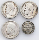 Russia 
RUSSIA / RUSSLAND / РОССИЯ

Russia, Nicholas II. 15 Kopek (kopeck) 1906, 50 Kopek (kopeck) 2 x 1896 , Г, 1899, Г 

Obiegowe egzemplarze. ...