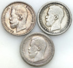 Russia 
RUSSIA / RUSSLAND / РОССИЯ

Russia, Nicholas II. 50 Kopek (kopeck) 1896 (Г) , 1897 (*) , 1911 (Б), group 3 coins 

Obiegowe egzemplarze. ...