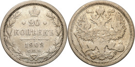 Russia 
RUSSIA / RUSSLAND / РОССИЯ

Russia, Nicholas II. 20 Kopek (kopeck) 1902 СПБ-Р, St. Petersburg - RARE YEAR 

Rzadki, drugi rocznik 20-kopi...