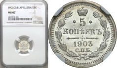 Russia 
RUSSIA / RUSSLAND / РОССИЯ

Russia, Nicholas II. 5 Kopek (kopeck) 1903 СПБ-Р, St. Petersburg NGC MS67 (2 MAX) EXCELLENT 

Druga najwyższa...
