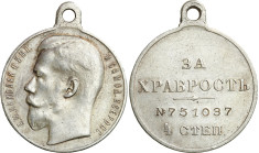 Russia 
RUSSIA / RUSSLAND / РОССИЯ

Russia. Nicholas II. Valor Medal 4th degree 

Na rewersie nabity nr 751037.Przyzwoicie zachowany. Ryski w pol...