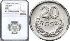 Coins Poland People Republic (PRL)
POLSKA / POLAND / POLEN / POLOGNE / POLSKO

PRL. 20 groszy 1976 (duża data) aluminium NGC MS65 

Idealnie zach...