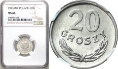 Coins Poland People Republic (PRL)
POLSKA / POLAND / POLEN / POLOGNE / POLSKO

PRL. 20 groszy 1983 aluminium NGC MS66 (2 MAX) 

Druga najwyższa n...