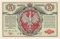 COLLECTION Polish Banknotes 1919-1938
POLSKA / POLAND / POLEN / POLOGNE / POLSKO

5 mark polskich 1916 seria A, Generał, biletów 

Odmiana z zapi...