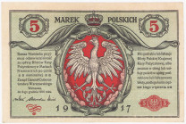 COLLECTION Polish Banknotes 1919-1938
POLSKA / POLAND / POLEN / POLOGNE / POLSKO

5 mark polskich 1916 seria A, Generał, Biletów 

Odmiana z zapi...