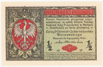 COLLECTION Polish Banknotes 1919-1938
POLSKA / POLAND / POLEN / POLOGNE / POLSKO

1/2 marki polskiej 1916 seria B, Generał - EXCELLENT 

Lekki ug...