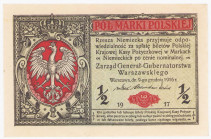 COLLECTION Polish Banknotes 1919-1938
POLSKA / POLAND / POLEN / POLOGNE / POLSKO

1/2 marki polskiej 1916 seria B, Generał - EXCELLENT 

Pięknie ...