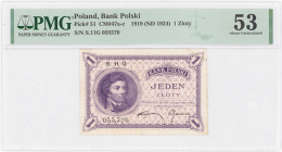 COLLECTION Polish Banknotes 1919-1938
POLSKA / POLAND / POLEN / POLOGNE / POLSKO

1 zloty 1919 seria 11 G, PMG 53 - RARE 

Złamanie w pionie i zł...