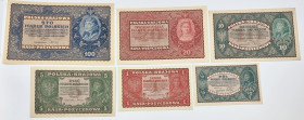 COLLECTION Polish Banknotes 1919-1938
POLSKA / POLAND / POLEN / POLOGNE / POLSKO

1/2 marki do 100 mark 1919-1920, group 6 banknotes - EXCELLENT 
...