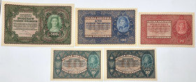 COLLECTION Polish Banknotes 1919-1938
POLSKA / POLAND / POLEN / POLOGNE / POLSKO

10, 20, 100, 500 mark polskich, group 5 banknotes 

- 10 marek ...