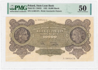 COLLECTION Polish Banknotes 1919-1938
POLSKA / POLAND / POLEN / POLOGNE / POLSKO

10.000 mark polskich 1922 seria A, PMG 50 

Złamanie w pionie. ...