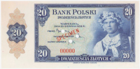 COLLECTION Polish Banknotes - Emigration 1939
POLSKA / POLAND / POLEN / POLOGNE / POLSKO

Emigracja. SPECIMEN 20 zlotys 1939 - RARITY R8 

Czerwo...
