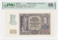 COLLECTION Polish Banknotes 1940 - 1948
POLSKA / POLAND / POLEN / POLOGNE / POLSKO

20 zlotys 1940 seria O, PMG 66 EPQ 

Wyśmienicie zachowany ba...