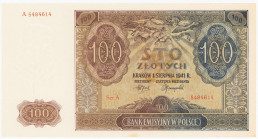 COLLECTION Polish Banknotes 1940 - 1948
POLSKA / POLAND / POLEN / POLOGNE / POLSKO

100 zlotys 1941 seria A 

Pięknie zachowany.Lucow 821 (R0); M...