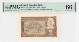 COLLECTION Polish Banknotes 1940 - 1948
POLSKA / POLAND / POLEN / POLOGNE / POLSKO

2 zlote 1941 seria AG, PMG 66 EPQ (2 MAX) 

Idealnie zachowan...