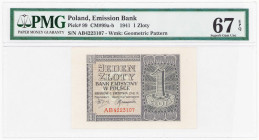 COLLECTION Polish Banknotes 1940 - 1948
POLSKA / POLAND / POLEN / POLOGNE / POLSKO

1 zloty 1941 seria AB, PMG 67 EPQ – EXCELLENT 

Idealnie zach...