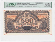 COLLECTION Polish Banknotes 1940 - 1948
POLSKA / POLAND / POLEN / POLOGNE / POLSKO

SPECIMEN 500 zlotys 1944 0 seria AC - OBOWIĄZKOWYM - PMG 64 EPQ...