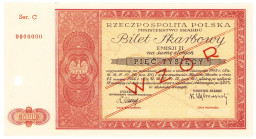 COLLECTION Polish Banknotes 1940 - 1948
POLSKA / POLAND / POLEN / POLOGNE / POLSKO

Bilet Skarbowy. 5.000 zlotys 1945 seria C, SPECIMEN - RARITY R8...