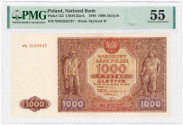 COLLECTION Polish Banknotes 1940 - 1948
POLSKA / POLAND / POLEN / POLOGNE / POLSKO

1.000 zlotys 1946 seria zastępcza Wb, PMG 55 

Bardzo ładna s...