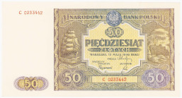 COLLECTION Polish Banknotes 1940 - 1948
POLSKA / POLAND / POLEN / POLOGNE / POLSKO

 50 zlotys 1946, seria C – EXCELLENT 

Rzadki banknot w tak p...