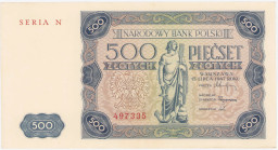 COLLECTION Polish Banknotes 1940 - 1948
POLSKA / POLAND / POLEN / POLOGNE / POLSKO

500 zlotys 1947 seria N 

Parokrotnie złamany, papier dość św...