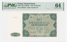 COLLECTION Polish Banknotes 1940 - 1948
POLSKA / POLAND / POLEN / POLOGNE / POLSKO

20 zlotys 1947 seria C, PMG 64 - EXCELLENT 

Pienie zachowany...