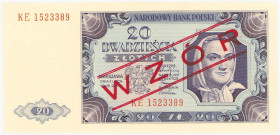 COLLECTION Polish Banknotes 1940 - 1948
POLSKA / POLAND / POLEN / POLOGNE / POLSKO

20 zlotys 1948 seria KE 

Czerwony ukośny nadruk WZÓR na stro...