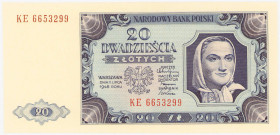 COLLECTION Polish Banknotes 1940 - 1948
POLSKA / POLAND / POLEN / POLOGNE / POLSKO

20 zlotys 1948 seria KE 

Niewielkie zagniecenia na górnym ma...
