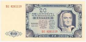 COLLECTION Polish Banknotes 1940 - 1948
POLSKA / POLAND / POLEN / POLOGNE / POLSKO

20 zlotys 1948 seria E 

Banknot dwukrotnie złamany w pionie....